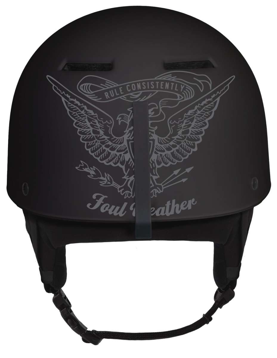 Sandbox Classic 2.0 Snow Helmet 2022-2023 - A black helmet with a white logo on the front featuring an eagle and the words "Rule Consistently".