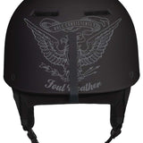 Sandbox Classic 2.0 Snow Helmet 2022-2023 - A black helmet with a white logo on the front featuring an eagle and the words "Rule Consistently".