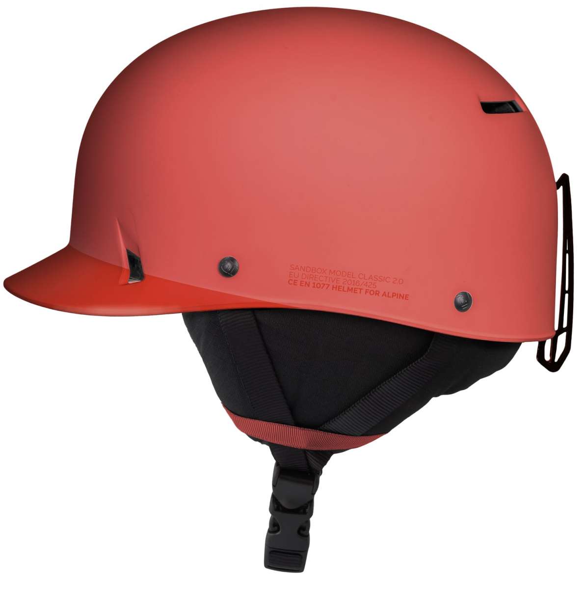 Sandbox Classic 2.0 Snow Helmet 2022-2023 - A red helmet with a black chin strap and ventilation holes on top.