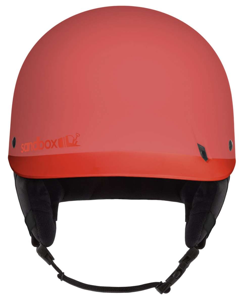 Sandbox Classic 2.0 Snow Helmet 2022-2023 - A coral-colored helmet with a black chin strap and ventilation holes on top.