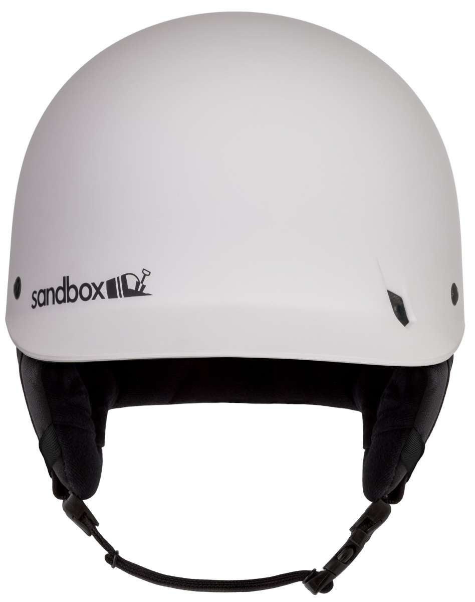Sandbox Classic 2.0 Snow Helmet 2022-2023 - A white helmet with a black chin strap and ventilation holes on either side.