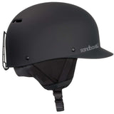 Sandbox Classic 2.0 Snow Helmet 2022-2023 - A matte black helmet with a white Sandbox logo on the side and a chin strap.