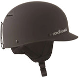 Sandbox Classic 2.0 Snow Helmet 2024 - A black helmet with a white logo on the side and a chin strap hanging down from the front.