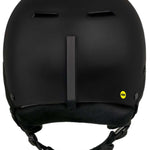 Sandbox Icon MIPS Helmet 2022-2023 - A black helmet with a white Sandbox logo on the front and a yellow MIPS sticker on the side.