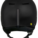 Sandbox Icon MIPS Helmet 2022-2023 - A black helmet with a white Sandbox logo on the front and a yellow MIPS sticker on the side.