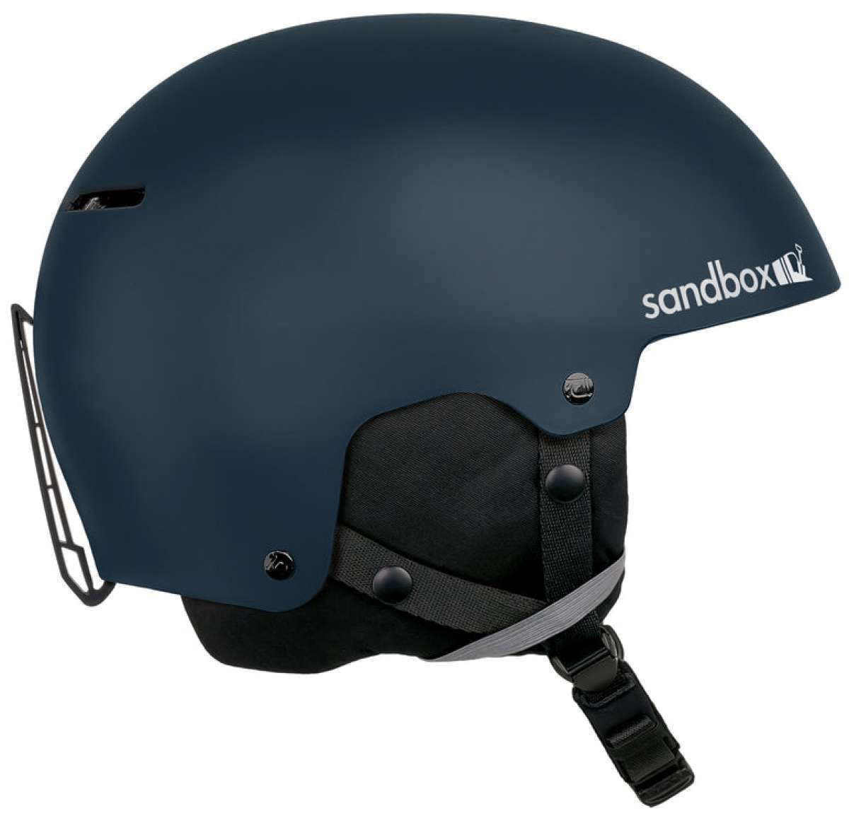 Sandbox Icon MIPS Helmet 2022-2023 - A dark gray helmet with a white logo on the side and a black chin strap.