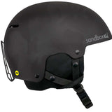 Sandbox Icon MIPS Helmet 2022-2023 - A black helmet with a white logo on the side and a yellow MIPS sticker on the back.
