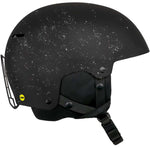 Sandbox Icon MIPS Helmet 2022-2023 - A black helmet with white speckles and a yellow MIPS sticker on the left side.