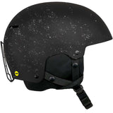 Sandbox Icon MIPS Helmet 2022-2023 - A black helmet with white speckles and a yellow MIPS sticker on the left side.