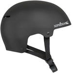 Sandbox Icon Park Helmet 2021-2022 - A black helmet with a white logo on the front and a chin strap.