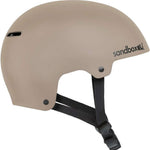 Sandbox Icon Park Helmet 2021-2022 - A tan helmet with a black chin strap and ventilation holes on top.
