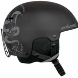 Sandbox Icon Snow Helmet 2022-2023 - A black helmet with a white logo on the front and a strap in the back.