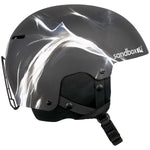 Sandbox Icon Snow Helmet 2022-2023 - A black helmet with a white logo on the side and a chin strap.