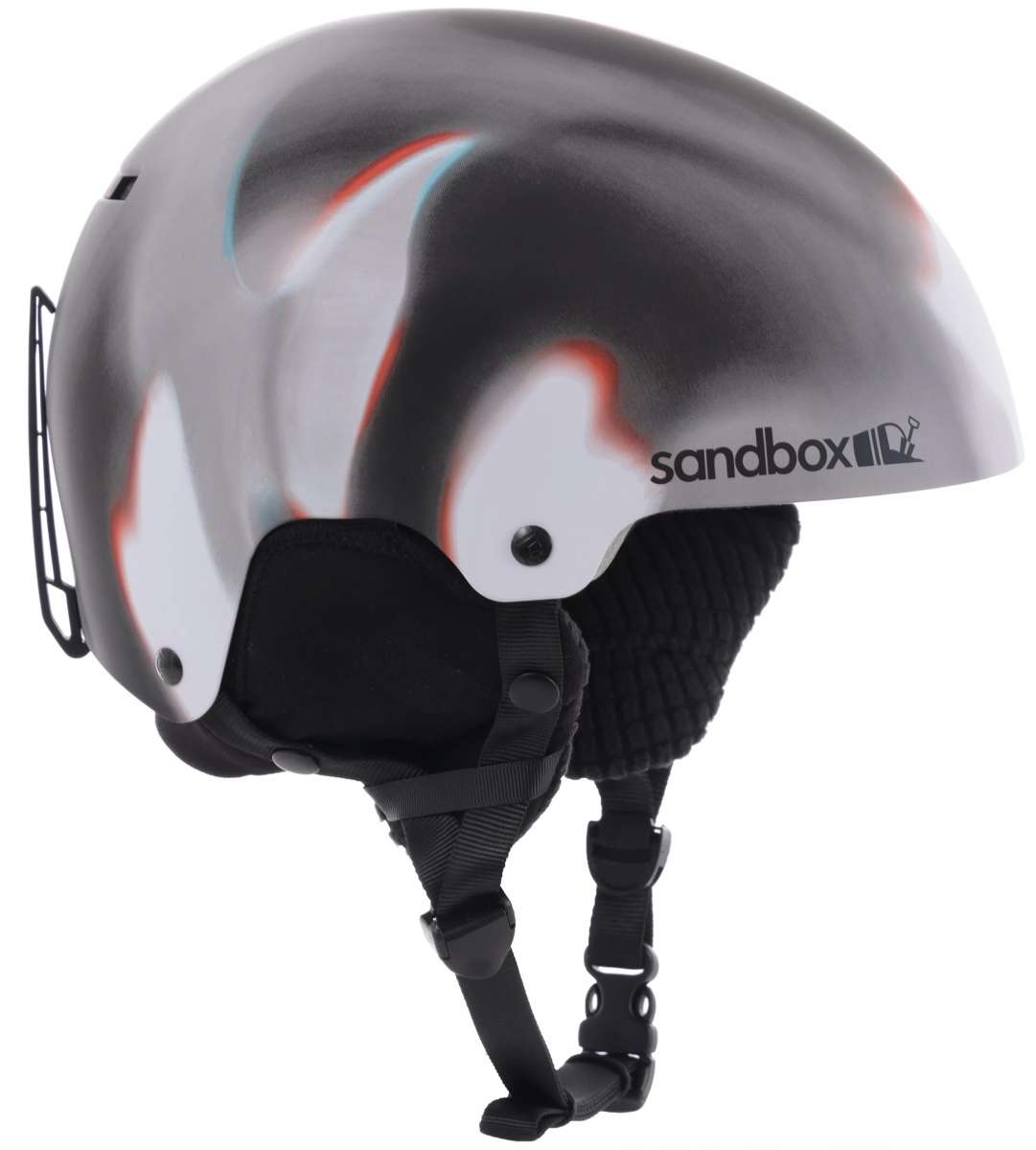 Sandbox Icon Snow Helmet 2022-2023 - A white helmet with a black visor and chin strap, featuring a red logo on the side.