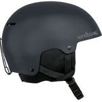 Sandbox Icon Snow Helmet 2024 - A black helmet with a white logo on the side and a chin strap.