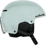 Sandbox Icon Snow Helmet 2024 - A white helmet with a black logo on the side and a chin strap.
