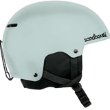 Sandbox Icon Snow Helmet 2024 - A white helmet with a black logo on the side and a chin strap.