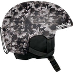 Sandbox Icon Snow Helmet 2024 - A black helmet with a white floral pattern on top and a clear visor.