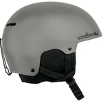 Sandbox Icon Snow Helmet 2024 - A gray helmet with a black chin strap and ventilation holes on top.