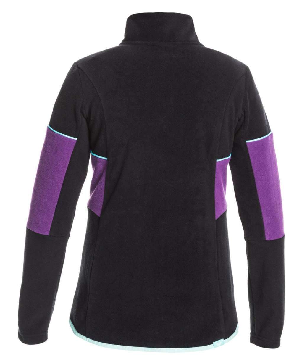 Sayna Women's WarmFlight Half-Zip Fleece 2022 - A black fleece jacket with purple accents on the sleeves and a half-zip front.