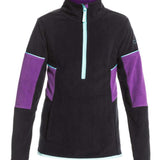 Sayna Women's WarmFlight Half-Zip Fleece - A black fleece jacket with purple accents on the shoulders and chest, featuring a half-zip front.