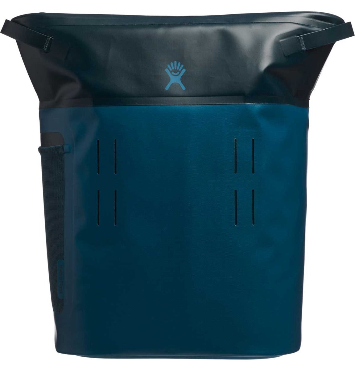Hydro Flask 20L Day Escape Soft Cooler Pack - A large, dark gray soft-sided cooler with a zippered top and two side pockets, featuring a small logo on the front in light blue.