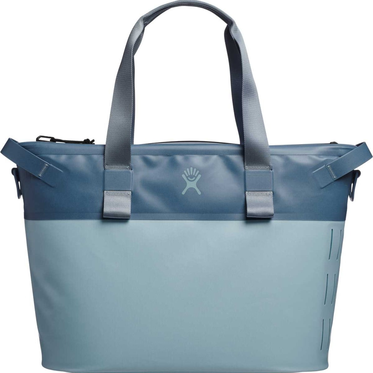 Hydro Flask 18L Day Escape Soft Cooler Tote - A large, light blue cooler bag with a zippered top and two long shoulder straps.