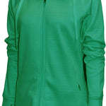 BAW Athletic Wear Women's Scuba Full Zip Jacket - A women's full zip jacket with a scuba design, featuring a zipper closure and a hood. The jacket is primarily black in color.