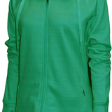 BAW Athletic Wear Women's Scuba Full Zip Jacket - A women's full zip jacket with a scuba design, featuring a zipper closure and a hood. The jacket is primarily black in color.
