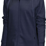 BAW Athletic Wear Women's Scuba Full Zip Jacket - A navy blue jacket with a zipper down the front and two zippered pockets on either side.