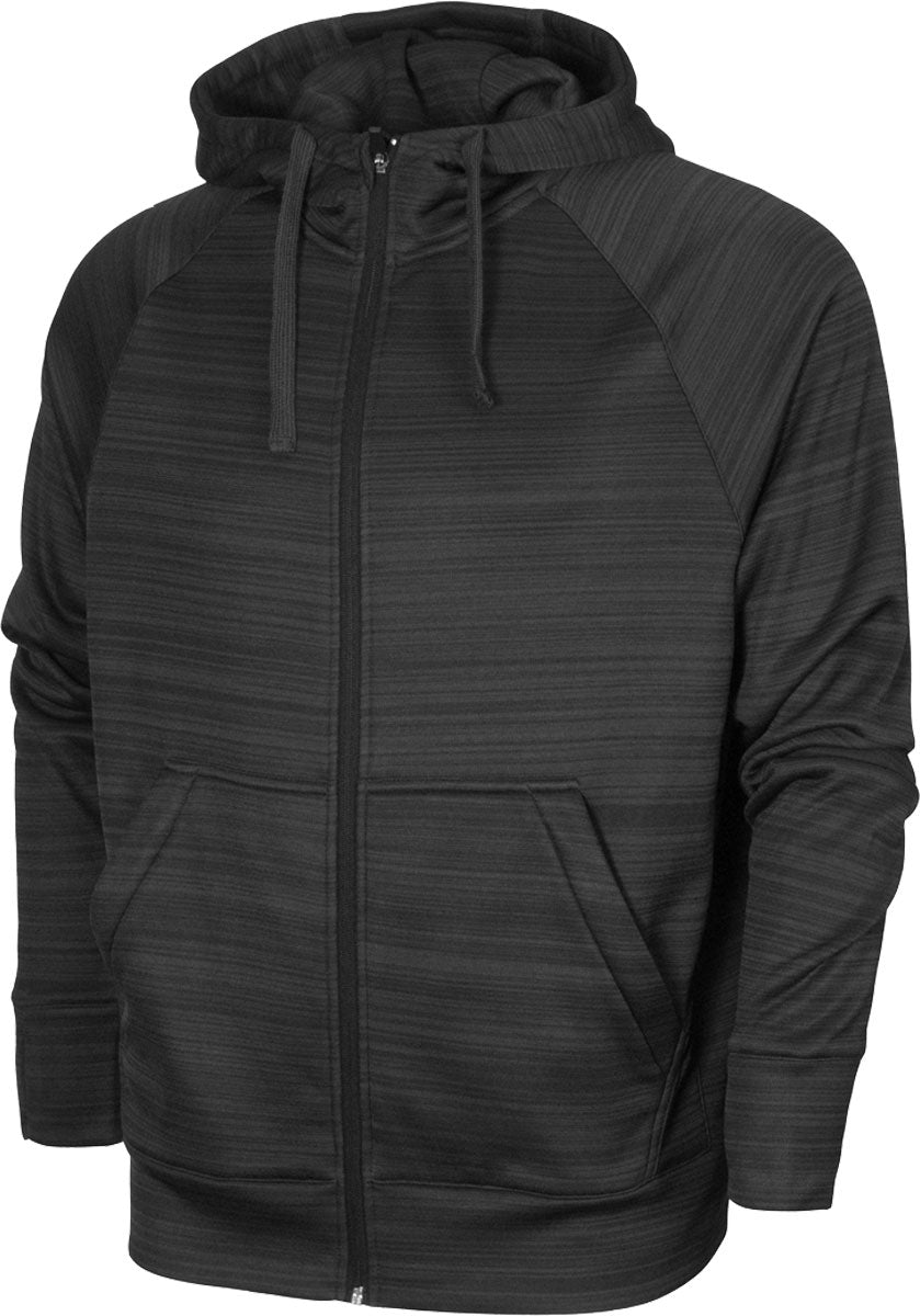 BAW Athletic Wear Men's Scuba Full Zip Jacket - A black jacket with a zippered front and two pockets on either side, featuring a subtle horizontal striped pattern.