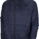 BAW Athletic Wear Men's Scuba Full Zip Jacket - A navy blue jacket with a zippered front and two side pockets, featuring a subtle horizontal stripe pattern on the fabric.