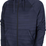 BAW Athletic Wear Men's Scuba Full Zip Jacket - A navy blue jacket with a zippered front and two side pockets, featuring a subtle horizontal stripe pattern on the fabric.