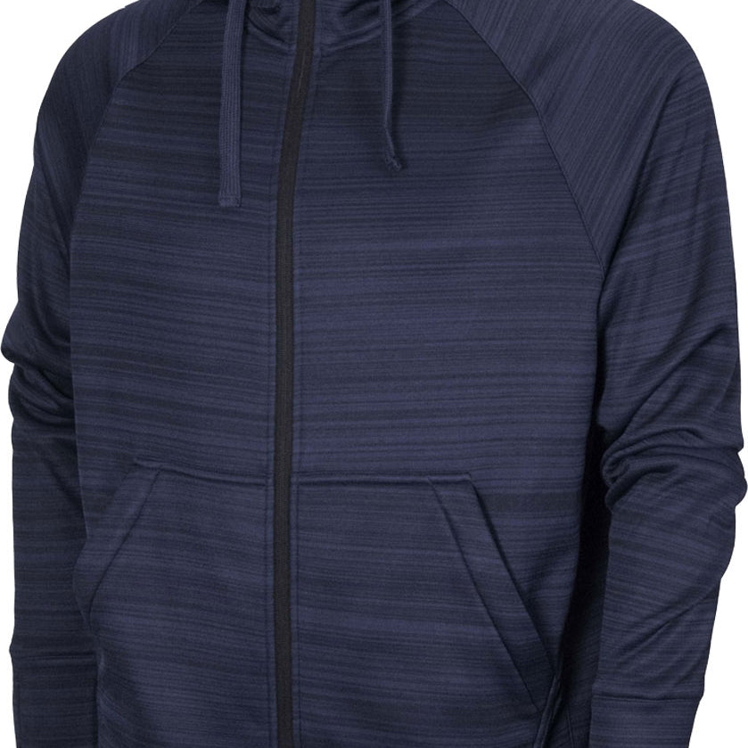 BAW Athletic Wear Men's Scuba Full Zip Jacket - A navy blue jacket with a zippered front and two side pockets, featuring a subtle horizontal stripe pattern on the fabric.
