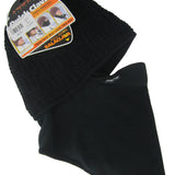 Seirus Clem Quick Clava Hat - Black fleece balaclava with a black drawstring at the neck and white trim around the face opening.