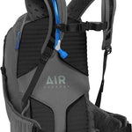 Camelbak Women's Sequoia 24 100 oz Hydration Pack - A gray hydration pack with a blue zipper and white logo on the front, featuring a mesh back panel.