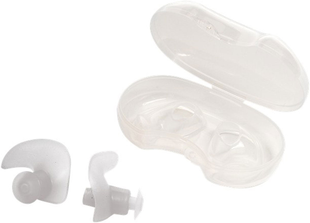 TYR Silicone Molded Earplugs - Pair of white silicone earplugs with a rounded shape and small circular protrusions on each end.