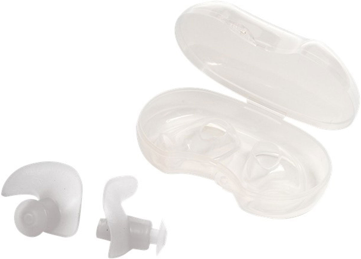 TYR Silicone Molded Earplugs - Pair of white silicone earplugs with a rounded shape and small circular protrusions on each end.