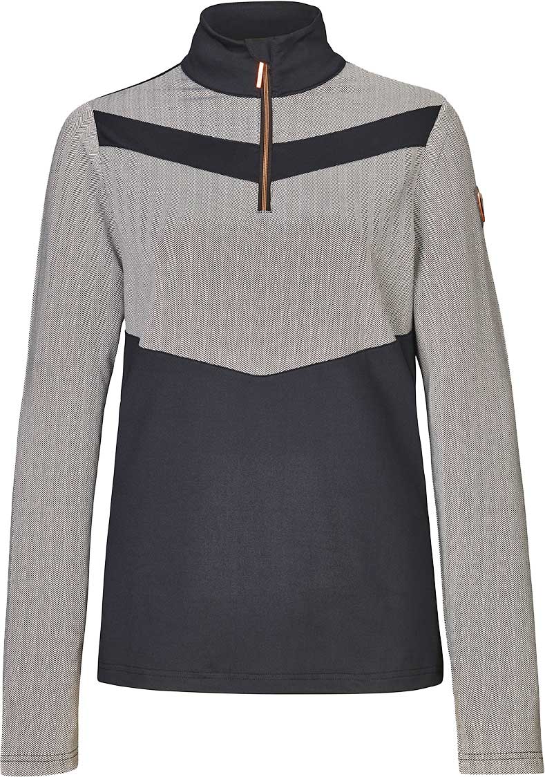 Killtec Ladies' Silva Powerstretch Zip-T Neck 2019-2020 - A light grey zip-neck top with a black stripe across the chest and a small zipper at the neck.