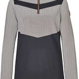 Killtec Ladies' Silva Powerstretch Zip-T Neck 2019-2020 - A light grey zip-neck top with a black stripe across the chest and a small zipper at the neck.