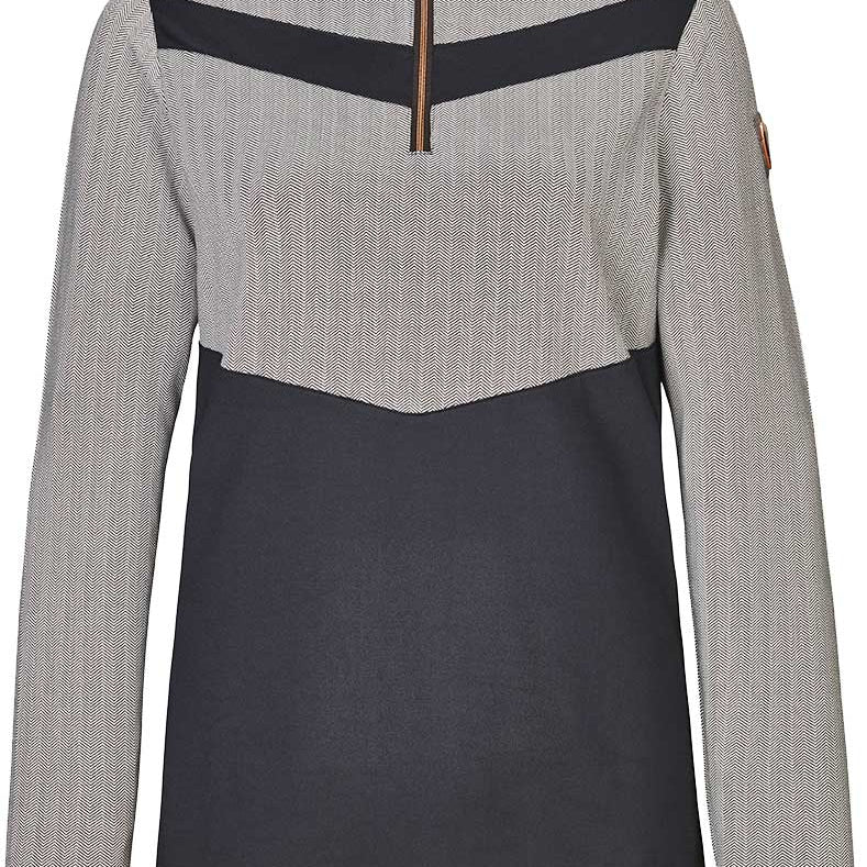 Killtec Ladies' Silva Powerstretch Zip-T Neck 2019-2020 - A light grey zip-neck top with a black stripe across the chest and a small zipper at the neck.