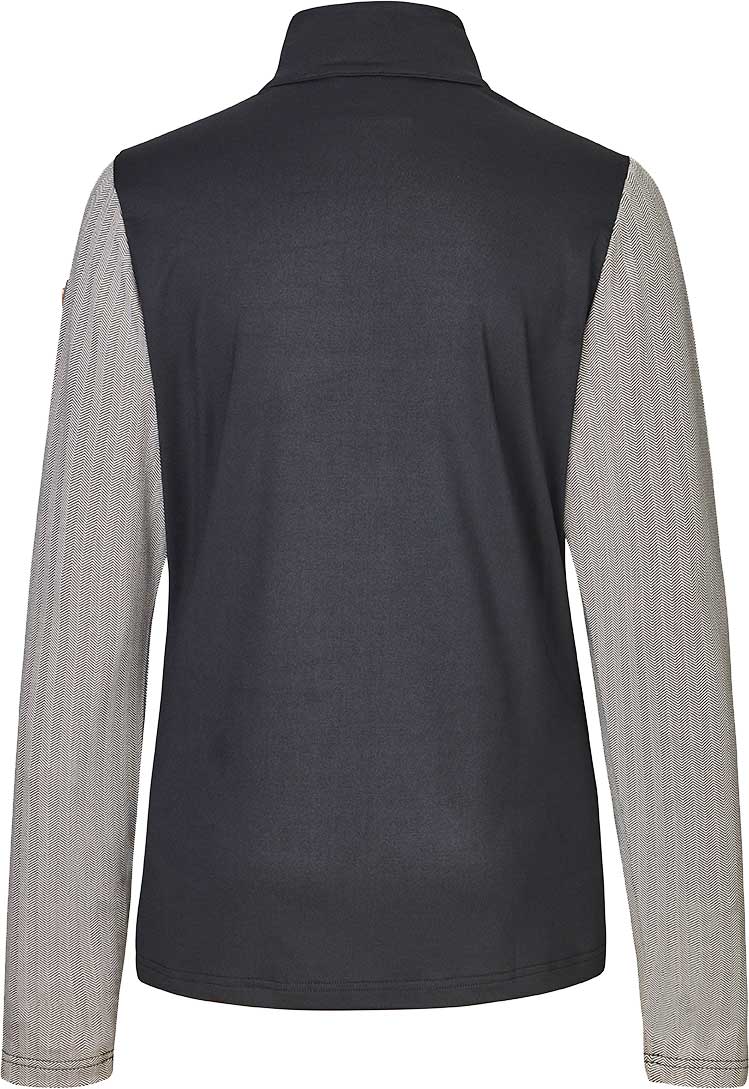 Killtec Ladies' Silva Powerstretch Zip-T Neck 2019-2020 - A black zip-up jacket with a high collar and zippered chest pocket, featuring a subtle pattern on the fabric.