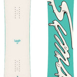 Sims Women's Vanilla Snowboard 2024 - A white snowboard with a blue and pink graphic of an ice cream cone with a face on it.