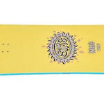 Sims Nub Snowboard 2023 - A yellow snowboard with a black and white logo on top.