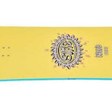 Sims Nub Snowboard 2023 - A yellow snowboard with a black and white logo on top.