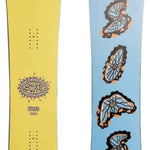 Sims Nub Snowboard 2023 - A yellow snowboard with a logo that says "SIMS" in black letters and a sunburst design around it.