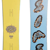 Sims Nub Snowboard 2023 - A yellow snowboard with a logo that says "SIMS" in black letters and a sunburst design around it.