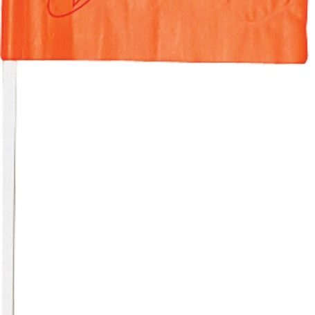HO Sports Accurate Lines Skier Down Flag with Suction Cup - Orange flag with a white "X" and red lettering, attached to an orange pole with a suction cup at the top.