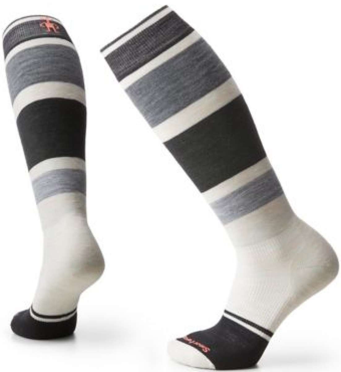 Smartwool Ladies Snowboard Target Cush Over the Calf Socks 2022-2023 - A pair of over-the-calf socks with a gray and white striped pattern.