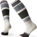 Smartwool Ladies Snowboard Target Cush Over the Calf Socks 2022-2023 - A pair of over-the-calf socks with a gray and white striped pattern.